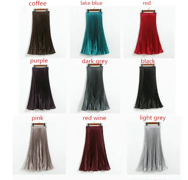 Женская плиссированная юбка макси длинная винтажная с металлическим блеском и