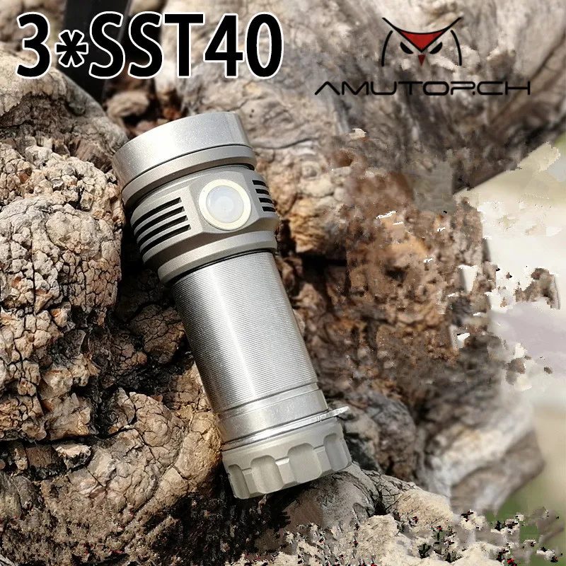 Светодиодный фонарик Аму X9 3 * SST40 4500 люмен мощный с плавным затемнением USB