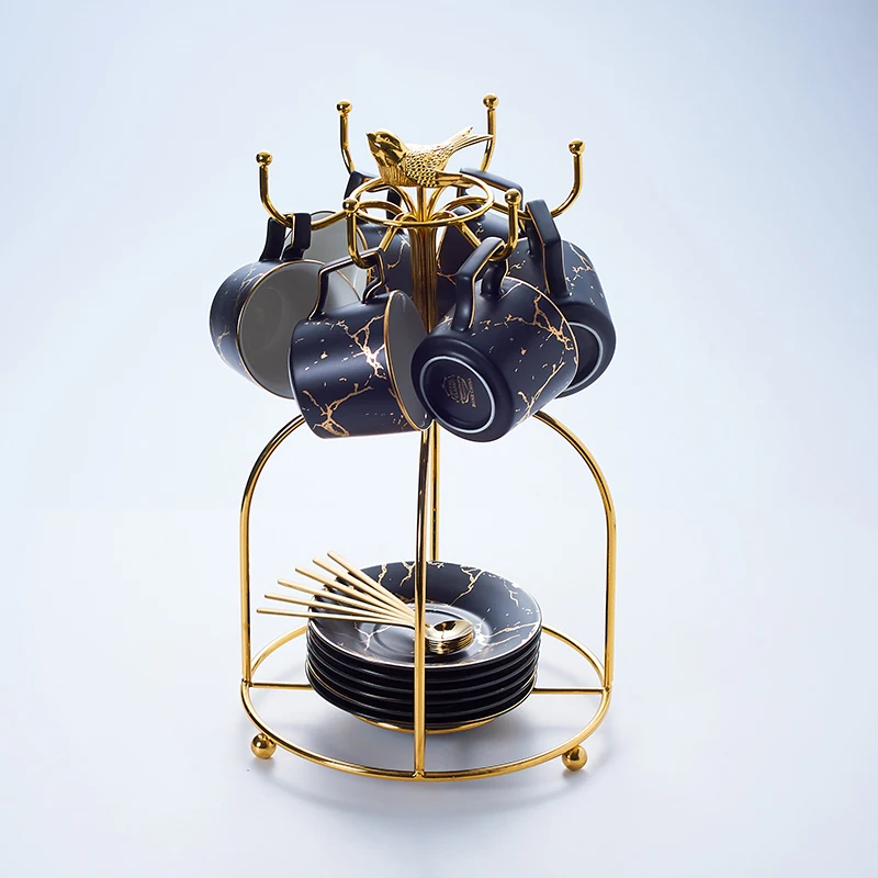 Black 6Cups Birdcage Мрамор Керамика Кофе чашка с блюдцем ложка 200 мл Nordic Чай чашки Матовый фарфор Чай расширенный набор Чай чашка кафе эспрессо чашка - Цвет: Black 6Cups Birdcage