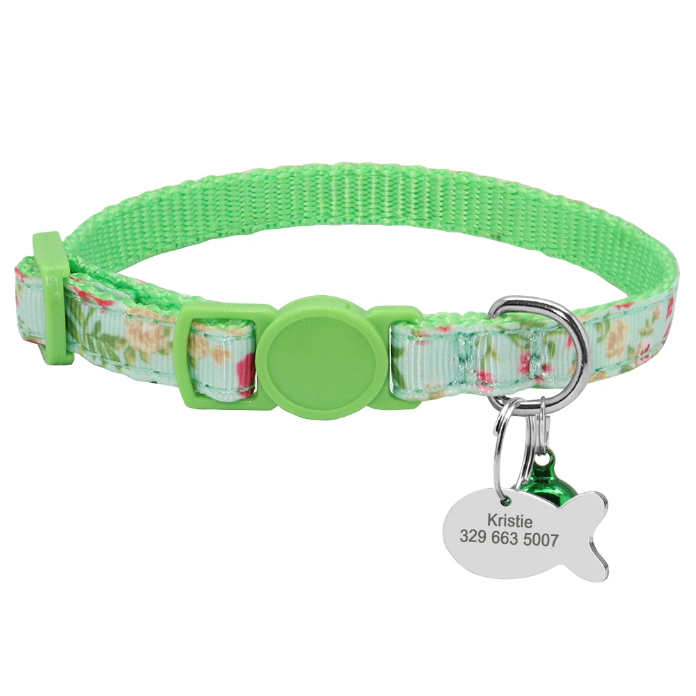 Зеленый Personalized Cat ID Tag Collar Quick Release Pet Puppy Kitten Collars With Bell Safety Adjustable For Small Dogs Cats Pets Pink - Цвет: Зеленый