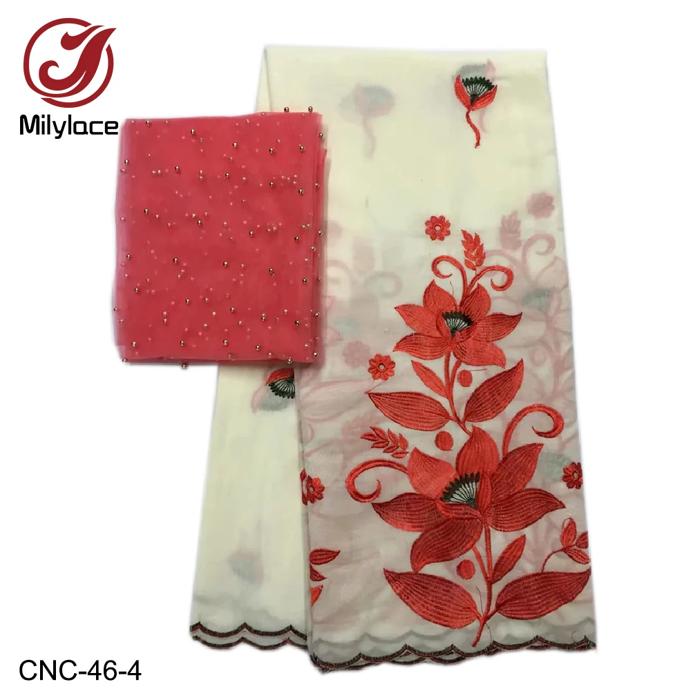 Milylace Мягкая Вышивка хлопок вуаль кружевная Ткань 5 ярдов для одежды + африканская