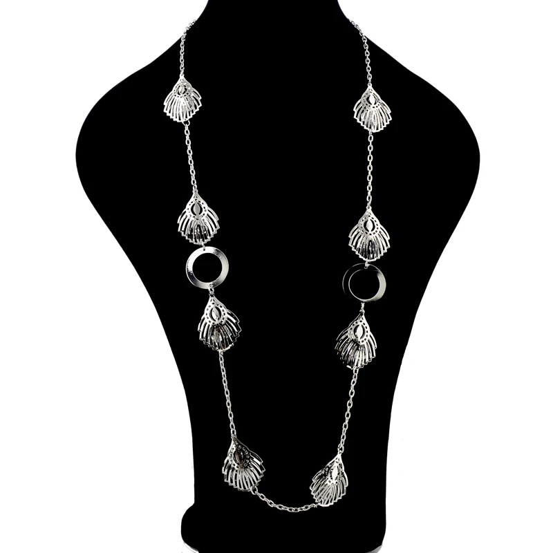 Привлекательное длинное женское ожерелье с золотым и серебряным покрытием