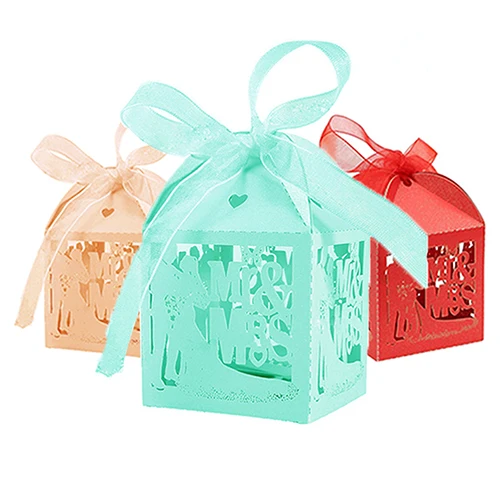 50 шт юбилейные Свадебные сувениры Вырезанные Mr Mrs конфеты подарочные коробки