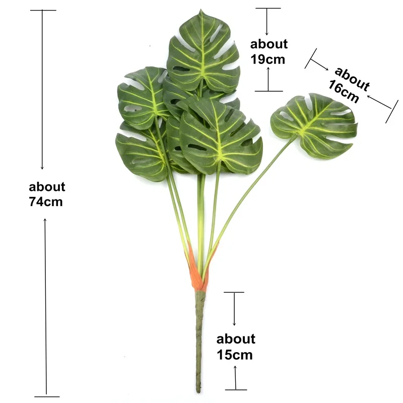 7 голов/Партия искусственный зеленый поддельный лист Monstera тропическая Пальмовая