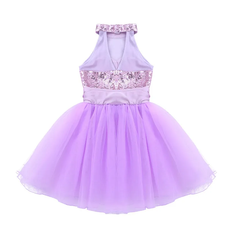 Kids Girls Mock Neck Ballet Dance Dress Gymnastic Leotard Shiny Sequins Sleeveless Mesh Splice Ballet Leotard Flower Girls Dress