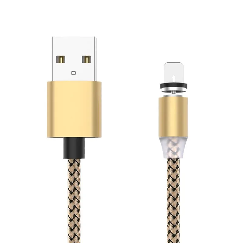 Золотой Магнитный светодиодный usb-кабель с оплеткой на 360 градусов для зарядки iPhone samsung Galaxy A40 A50 A70 mi 9T Red mi 7A huawei - Цвет: Золотой