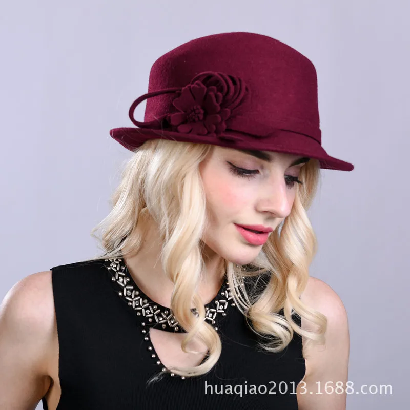 Фото Женская шерстяная шапка Fedoras осенне зимняя купольная для девочек женская | Женские фетровые шляпы -32951881112