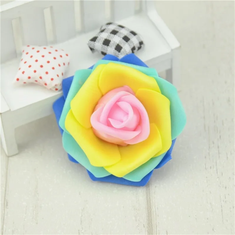 Yellow pink 10 шт./лот, дешево, 7 см, мини ПЭ пена, голова цветка розы, искусственные цветы розы, шар для скрапбукинга, свадьбы, вечеринки, украшения для дома - Цвет: Yellow pink