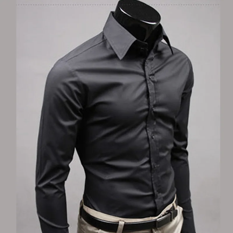 Новинка 2020 мужские повседневные рубашки приталенные с длинным рукавом Базовая