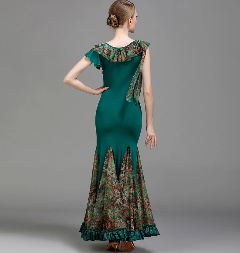 Ballroom Dance Competition Dresses Flamenco Standard Waltz Tango CHEAPEST D0977- Blue with Big Hem Ruffles | Тематическая одежда и