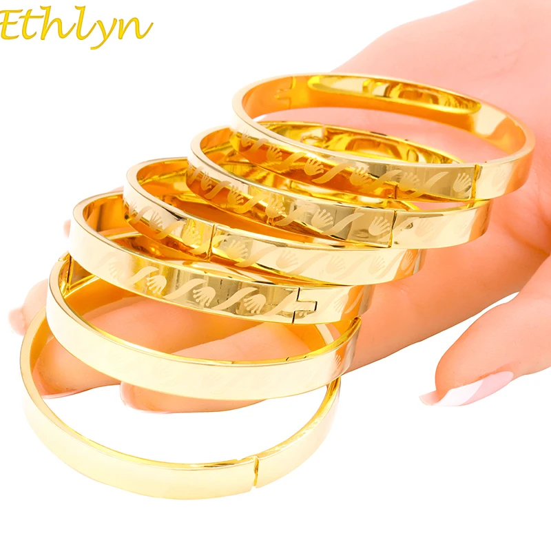 Ethlyn 6pcs/lot Women Unique Punk Style Laser Bangles Gold Color Jewelry Girl Accessories 2017 New Arrival Item B052 | Украшения и