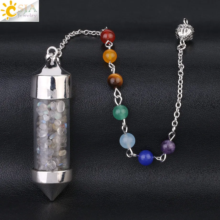 Labradorite CSJA Новое поступление 7 Чакра Желая бутылка маятник рейки натуральный чип камень кулон ожерелье для женщин мужчин гадания амулет F976 - Окраска металла: Labradorite