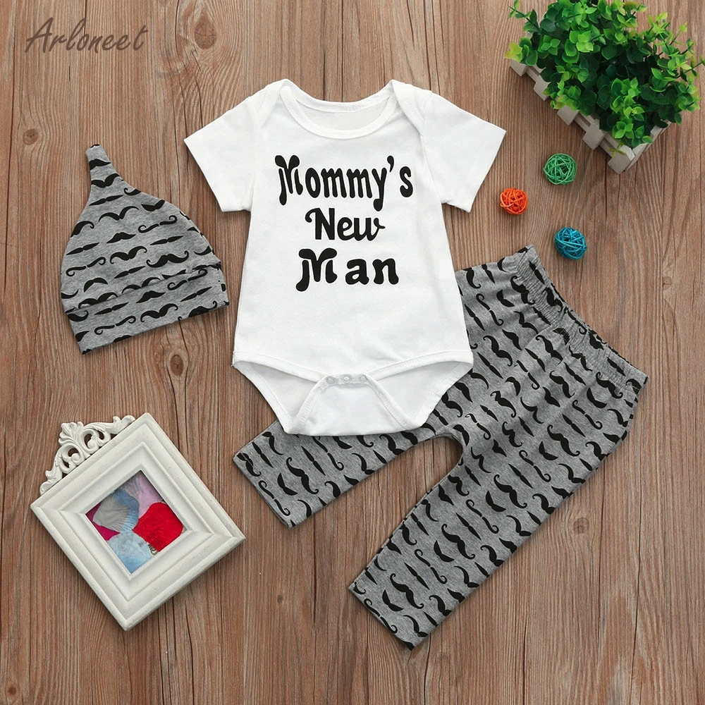 ARLONEET 3Pcs Newborn Baby Boy Romper Letter Tops + Beard Long Pants Hat Outfits Clothes QF27 2019 |