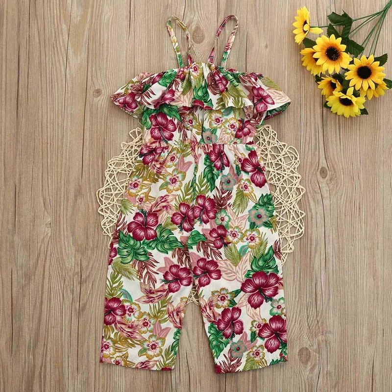 2018 Летний комбинезон с цветочным принтом детский без бретелек для маленьких