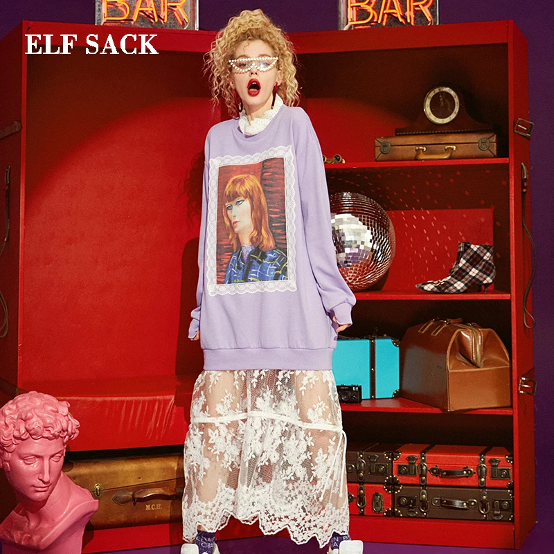 ELFSACK зимнее новое платье женское хлопковое повседневное прямое Женское Платье До