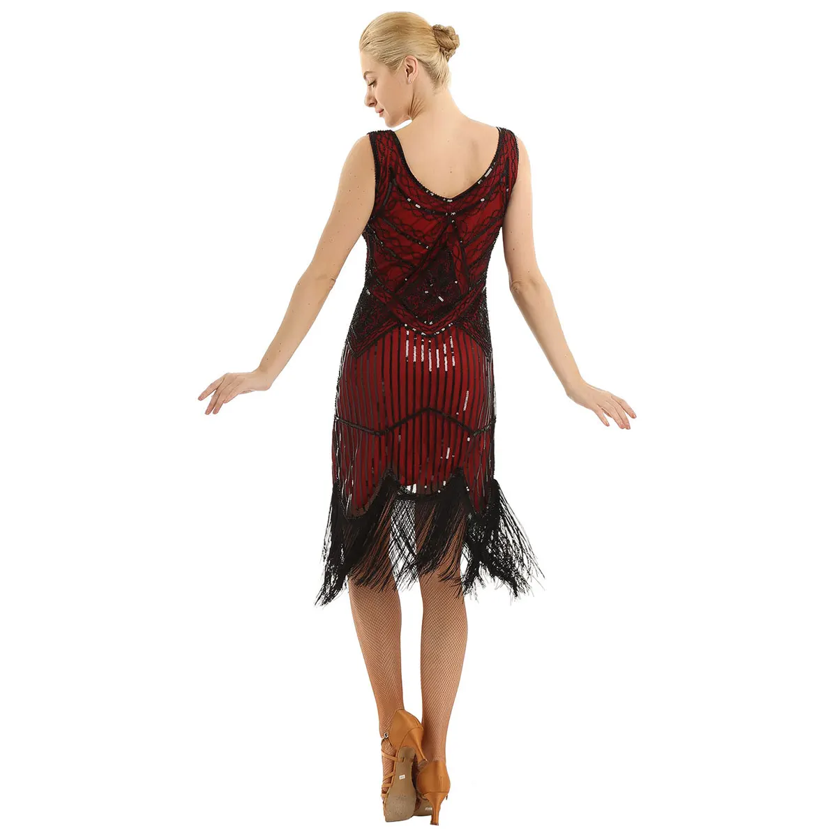 Винтажное женское блестящее платье для латинских танцев расшитое блестками с
