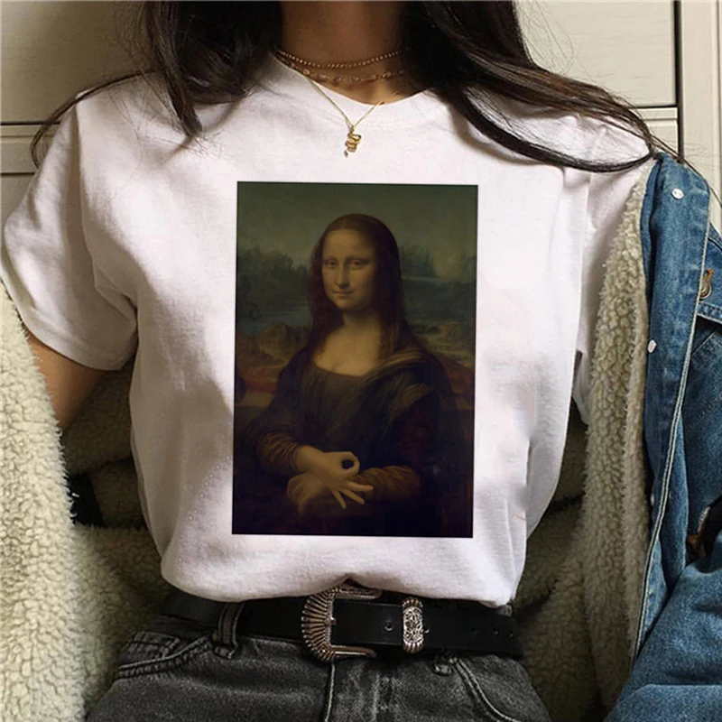 Mona Lisa/забавная модная футболка с принтом Harajuku Новинка Летняя Повседневная