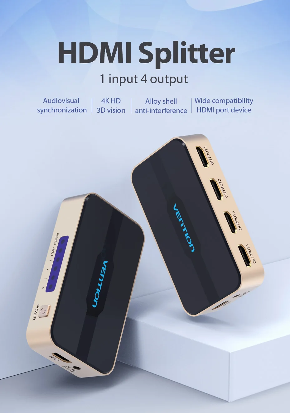 Vention HDMI 1x4 сплиттер 1 в 4 выход для TVbox PS3/4 ноутбука HDMI коммутатор адаптер с блоком питания HD коммутатор 4k X 2k 3D сплиттер