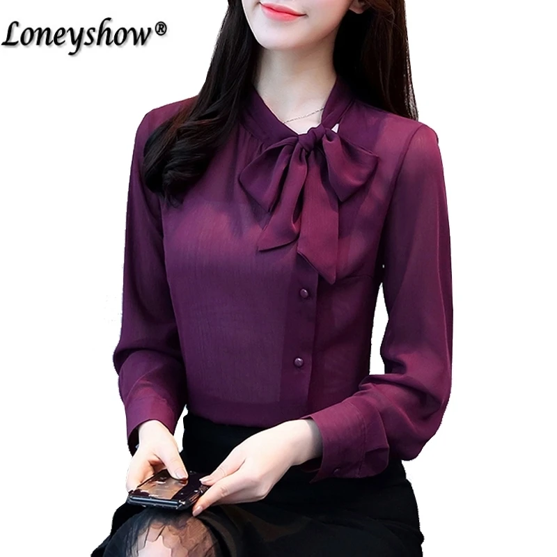 Новинка 2018 женская одежда с галстуком бабочкой Весенняя шифоновая блузка