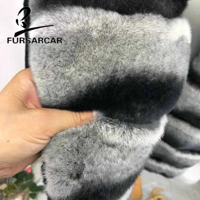 Женская Шуба из меха FURSARCAR роскошная зимняя шуба кролика Рекс с воротником