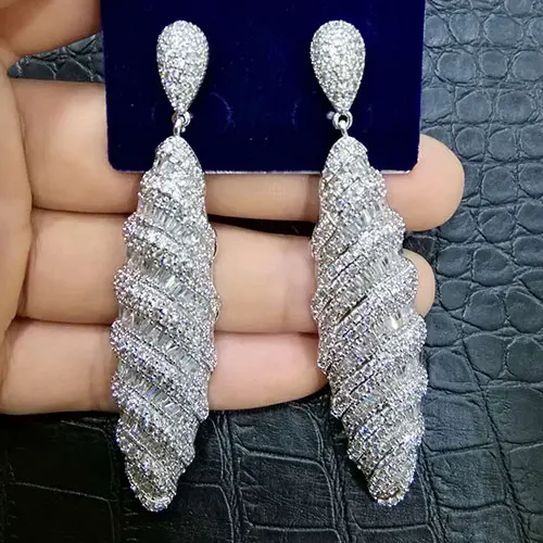 Silver GODKI 77 мм 3 Тон роскошные палочки геометрические полный Mirco проложили кубического циркония Naija свадебные серьги Модные ювелирные изделия - Окраска металла: Silver