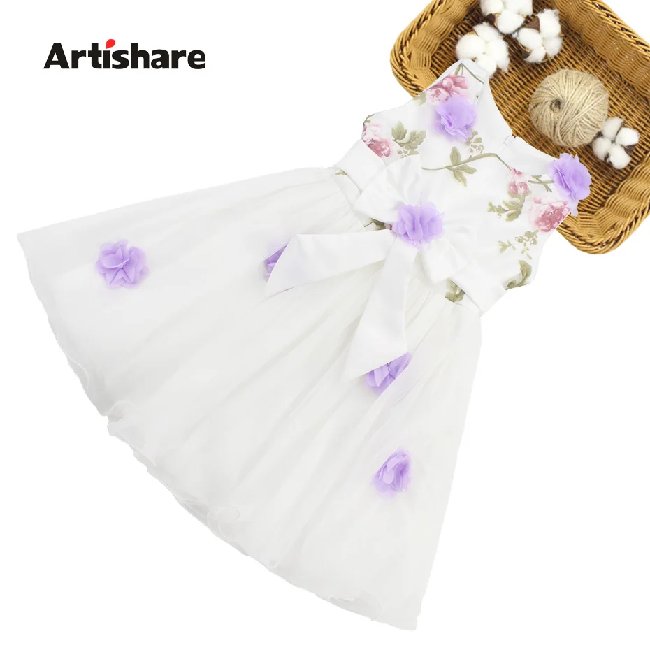 Girl Dress Party Flower Embroidery Kids Princess Sleeveless Children Teenage Girls Clothes 6 8 10 12 13 14 Year | Детская одежда и