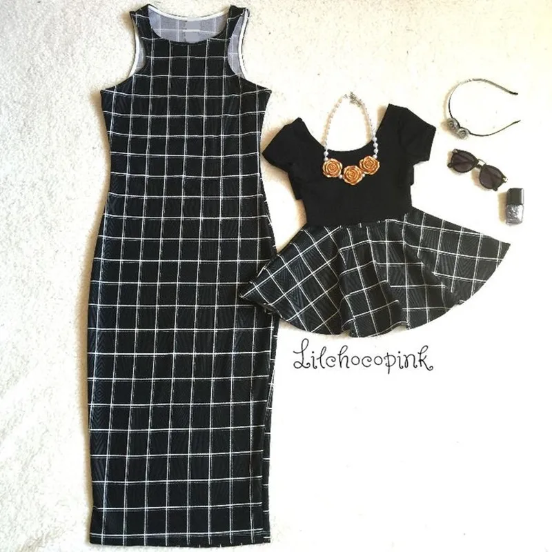 Платья для мамы и дочки Детские Одежда девочек плед лоскутное платье без рукавов