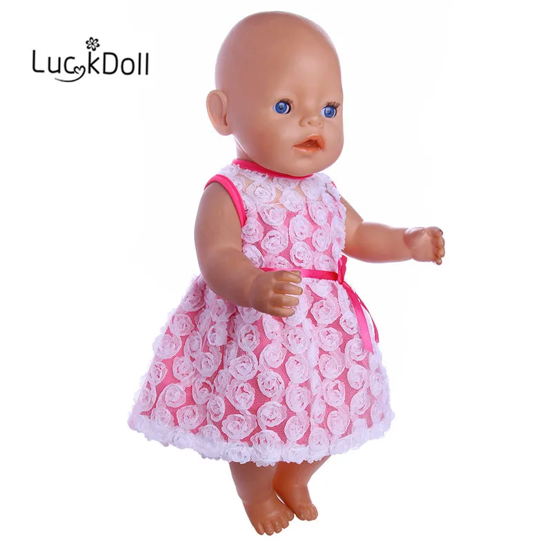 Ажурное Розовое Шифоновое Платье LUCKDOLL 18 дюймов американский размер 43 см
