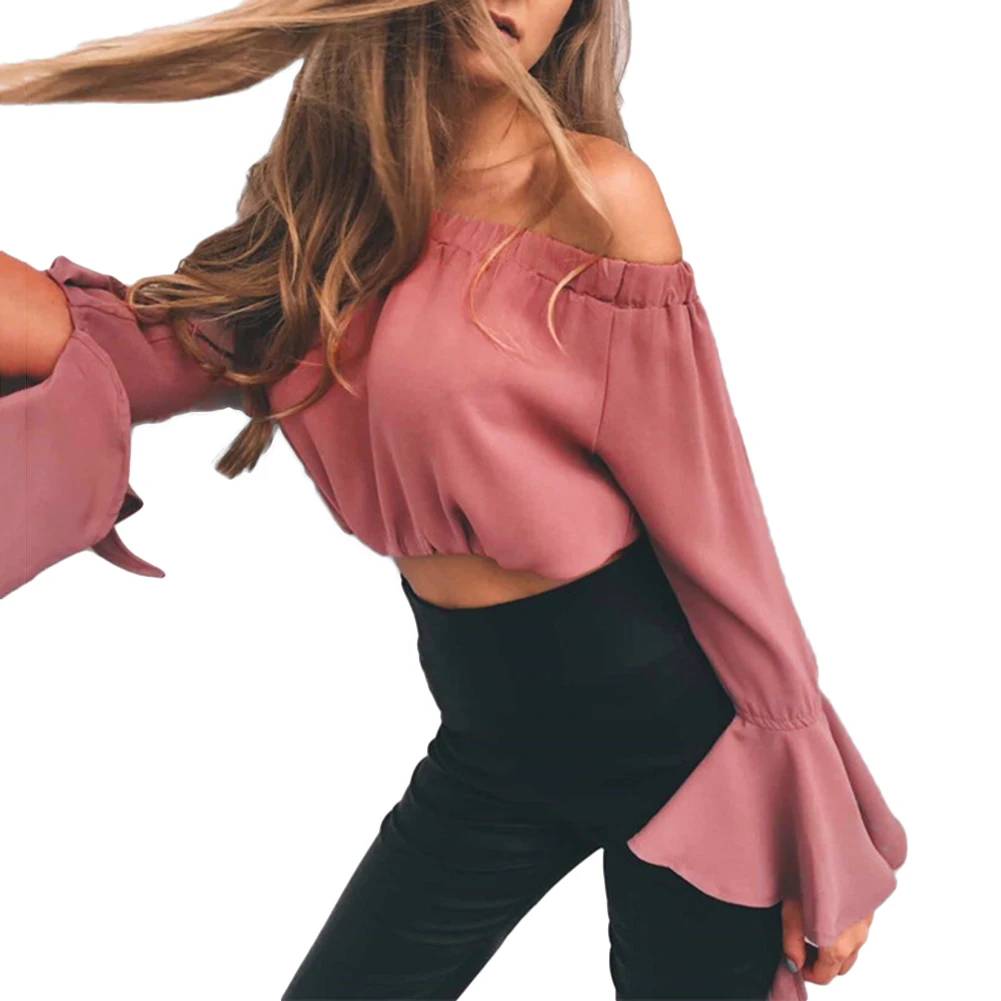 Новая женская укороченная летняя однотонная Сексуальная шифоновая блузка с