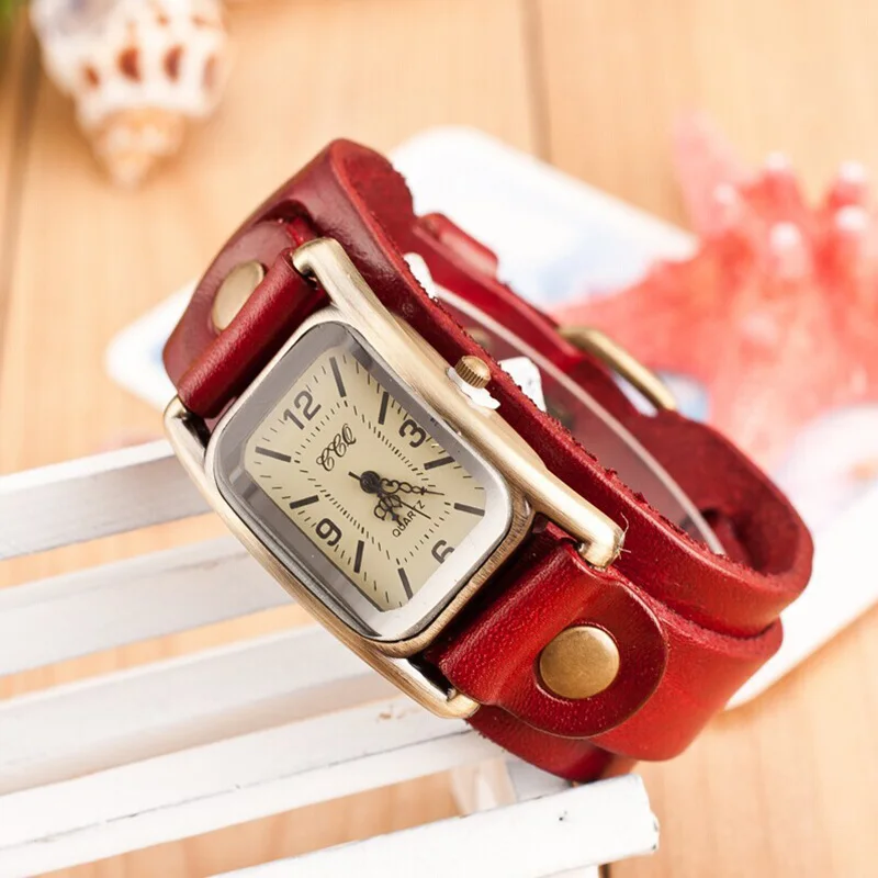 Женские Модные кварцевые часы в стиле панк винтажные Элегантные женские кожаные