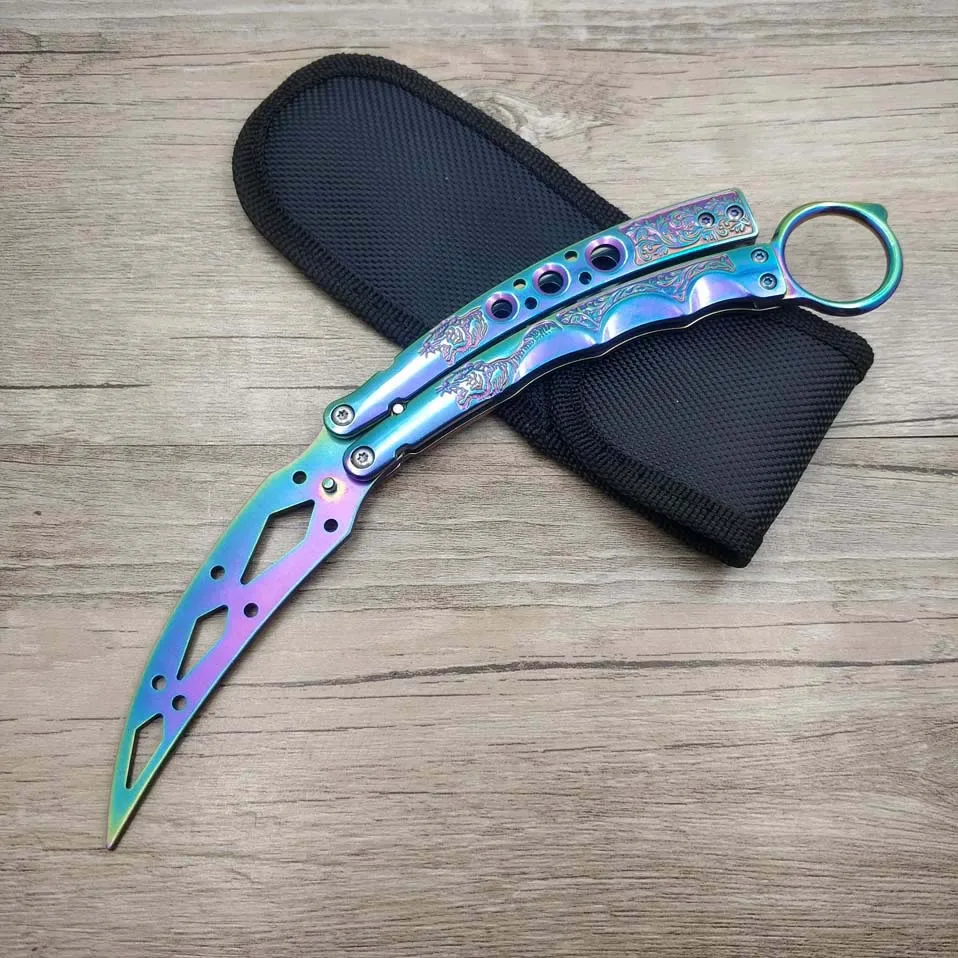 Fade color Прямая поставка, 420C стальной нож karambit cs go, тренировочный нож, складной нож с бабочкой, без края, инструмент для тренировок - Цвет: Fade color