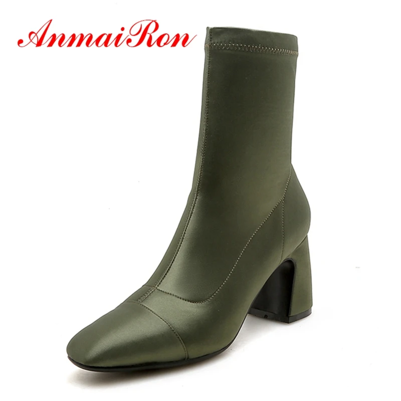 

AnmaiRon/Zapatos De Mujer; Женские ботинки с острым носком на высоком каблуке без шнуровки; Зимние ботинки; Женская обувь; Размеры 34-39; ZYL1361