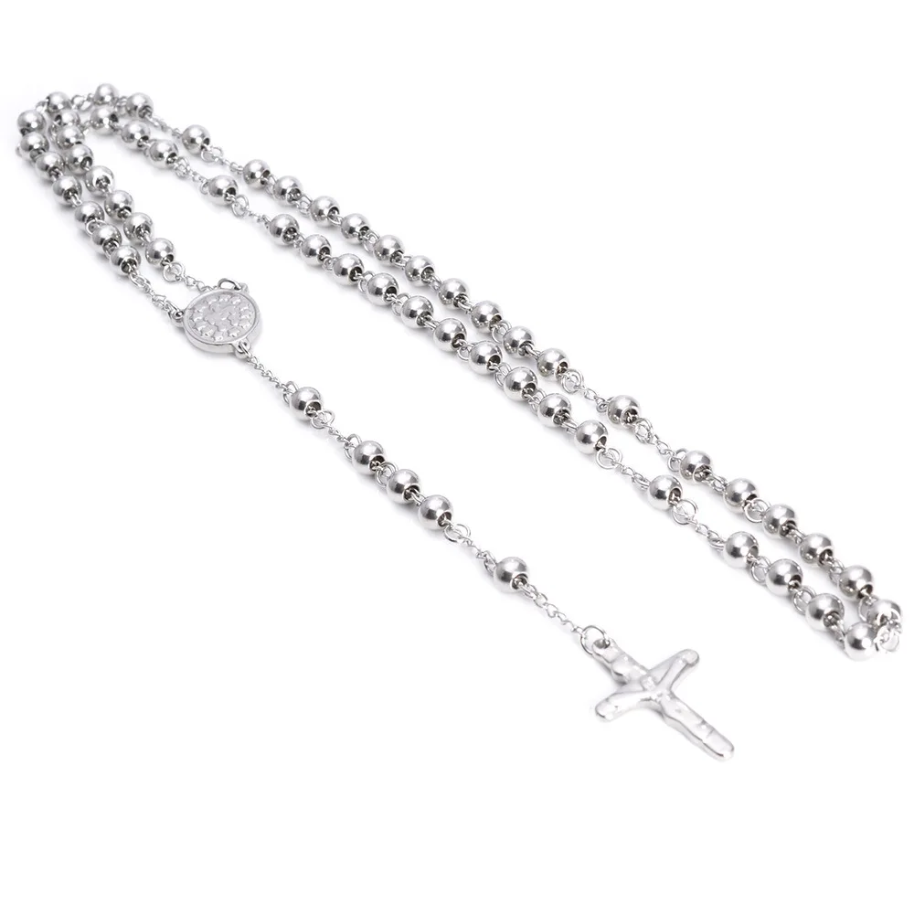 Блестящие аксессуары из нержавеющей стали 4/6/8 мм Благословенные бусины розария Связующая цепочка для свитера Церковные четки для женского ожерелья.
