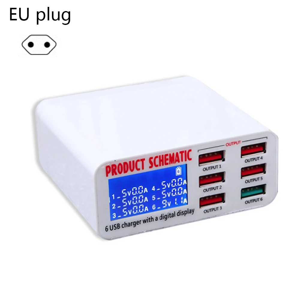 USB зарядка 3,0 6-Порты и разъёмы 6A USB Зарядное устройство Адаптер Hub Многофункциональный Порты и разъёмы usb-хаб с Зарядное устройство Док-станция с ЖК-дисплей Дисплей автоматическое определение Tech - Тип штекера: Европейский Союз (ЕС)