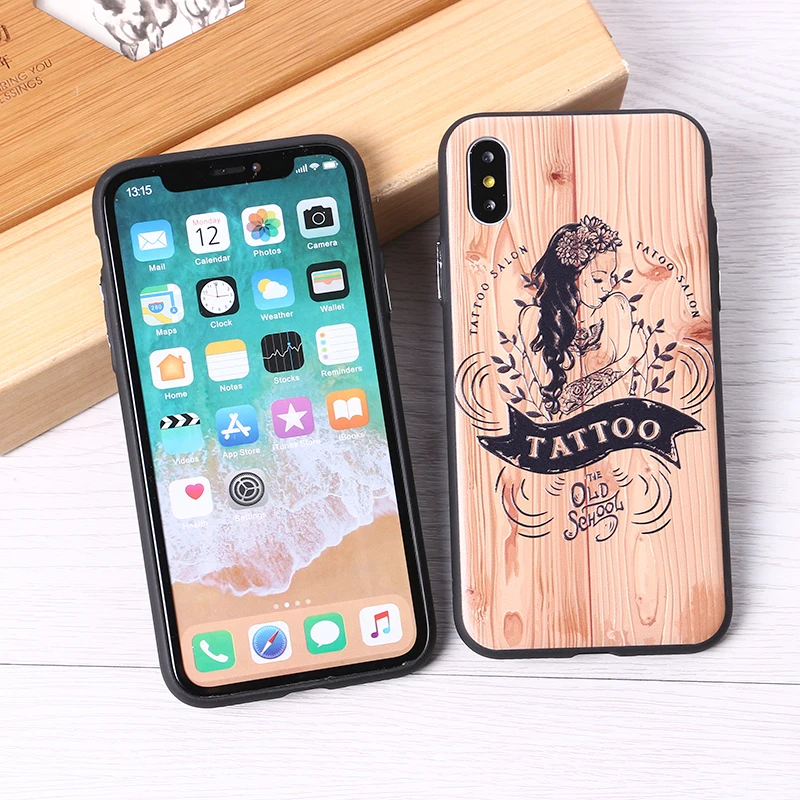 3D рельефный Elephone Татуировка в виде русалки имитативный деревянный телефон для iPhone 6 6S 6Plus 7 7Plus 8 8Plus X XS Max чехол Capas Fundas