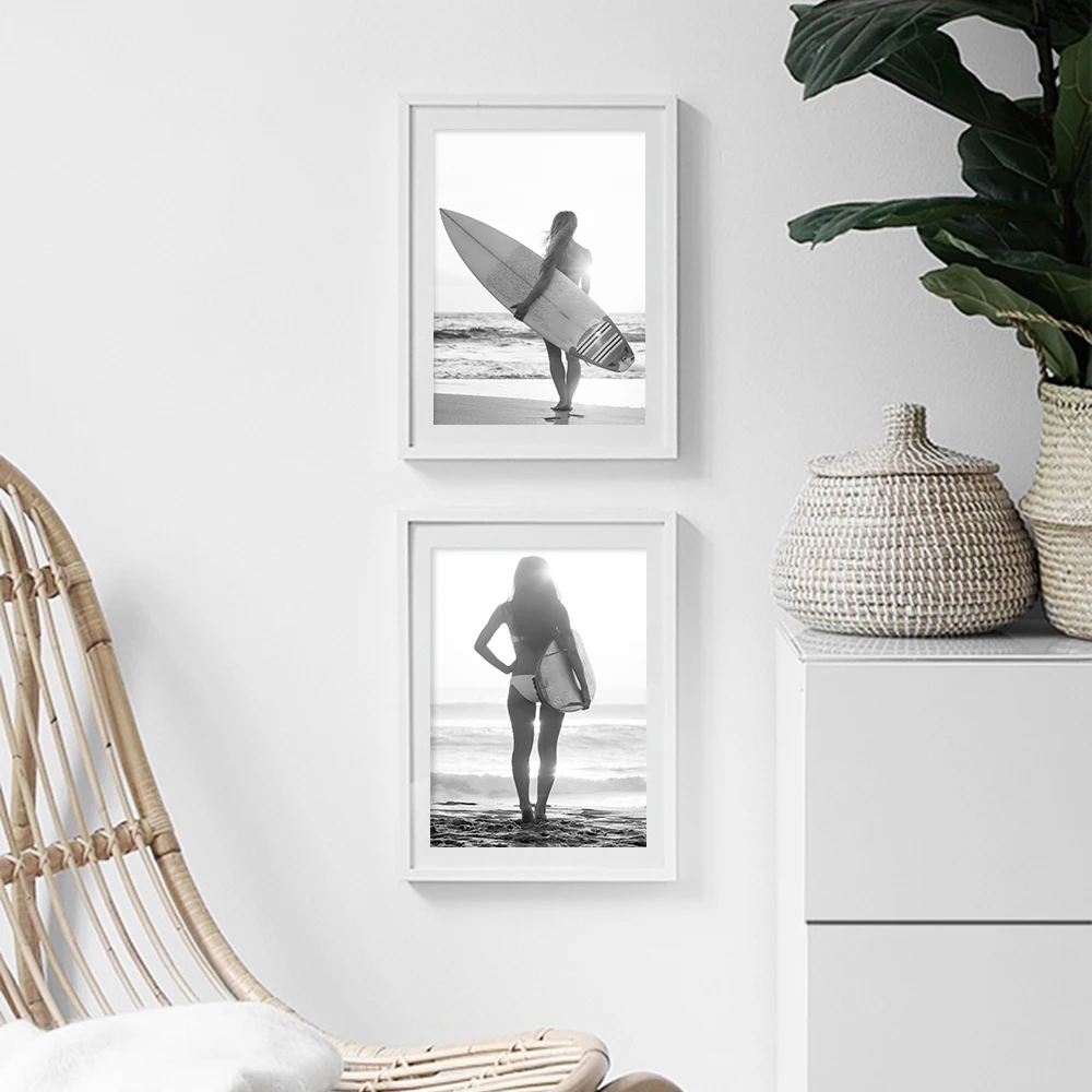 Куадрос доски для серфинга девочек Wall Art Холст Картина Рисунок Nordic Плакаты и