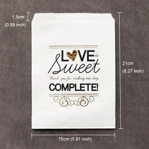 Белый 15x21 см Love Is Sweet подарочные бумажные пакеты для свадьбы и дня рождения попкорн конфеты шведского стола печенье десерты лечения сумки подарочные пакеты для вечеринки 20 штук - Цвет: Белый