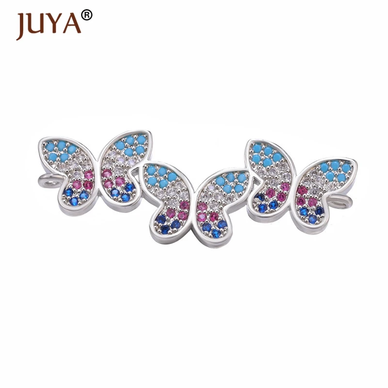 silver Juya Boho Романтический Цвет кубический цирконий Кристалл CZ браслеты с бабочками для женщин в серебре золото розовое золото цвет Регулируемая цепочка - Окраска металла: silver