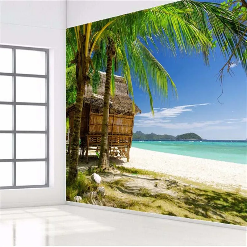 photo wall paper High quality 3d wallpaper HD palm beach seascape style living room sofa summer large mural | Обустройство дома