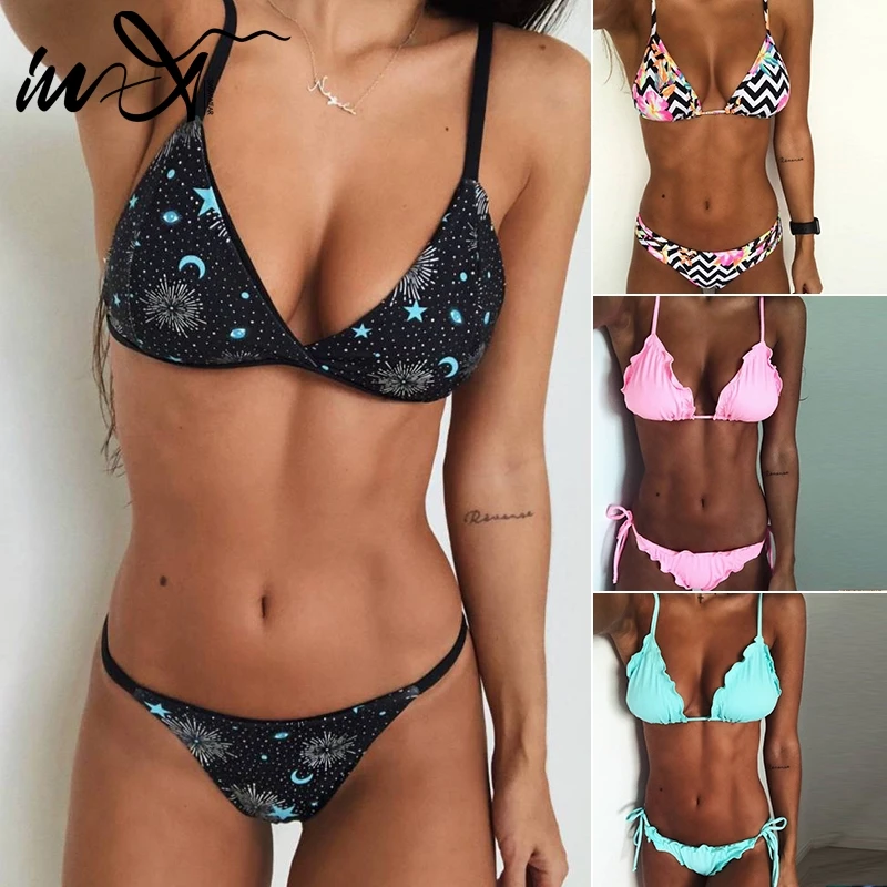 Купальник с треугольным вырезом In-X сексуальное черное бикини принтом в виде