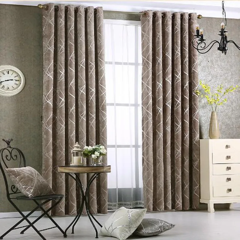 Европейский роскошный утолщенный шенилл штора бежевого цвета геометрический