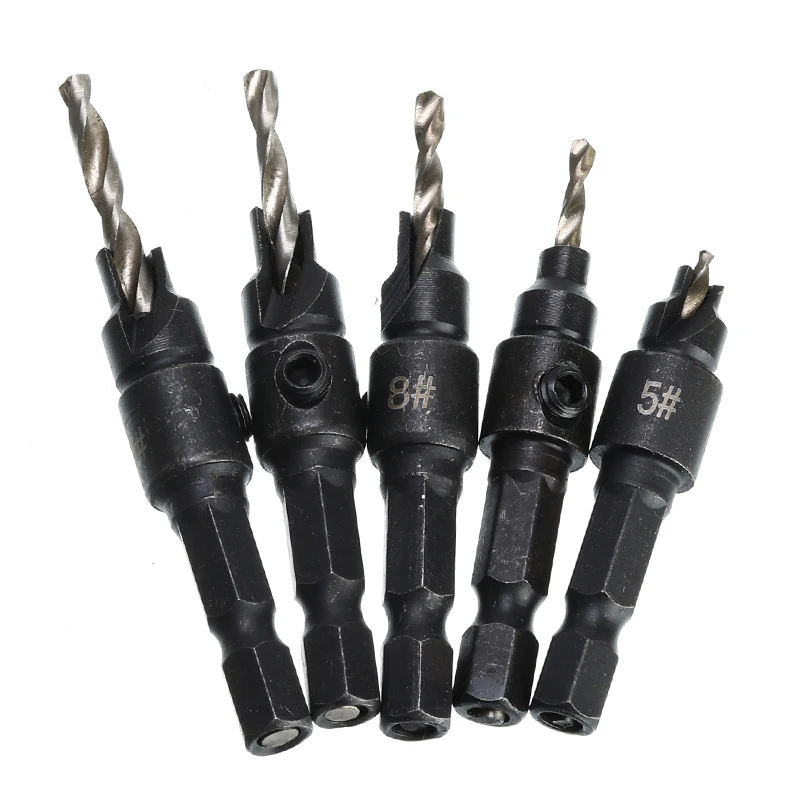 Набор сверл с зенкером из быстрорежущей стали 5 шт. режущий винт шестигранным