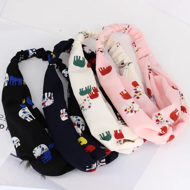 

1pcs New Elegant Spring Summer Hair Holder Ornament Bandanas Cross Headband Knotted Elephant Cartoon Hairband Hair Accessories
