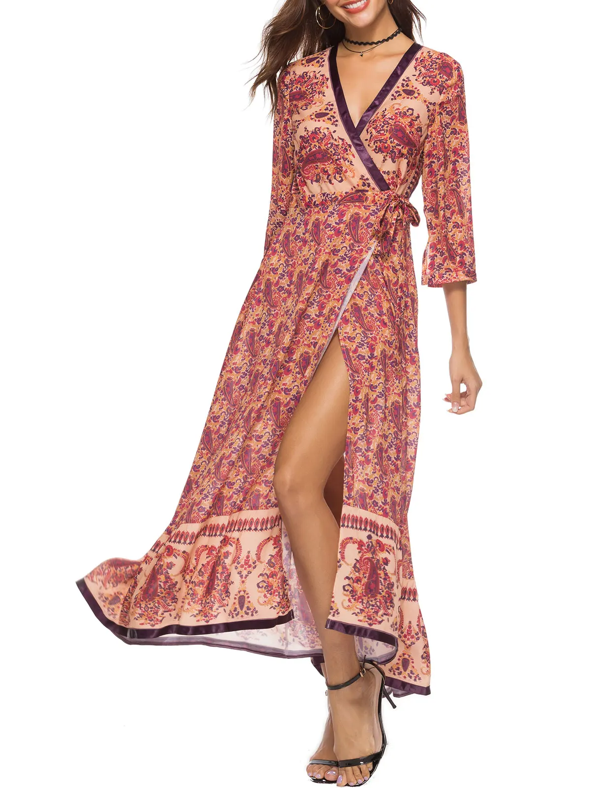 Женское богемное Платье туника VESTLINDA Пляжное с принтом пейсли v образным вырезом