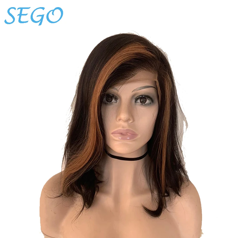 SEGO 13*4 Короткие парики из человеческих волос #1B/30 remy короткие 130% плотность 8 14