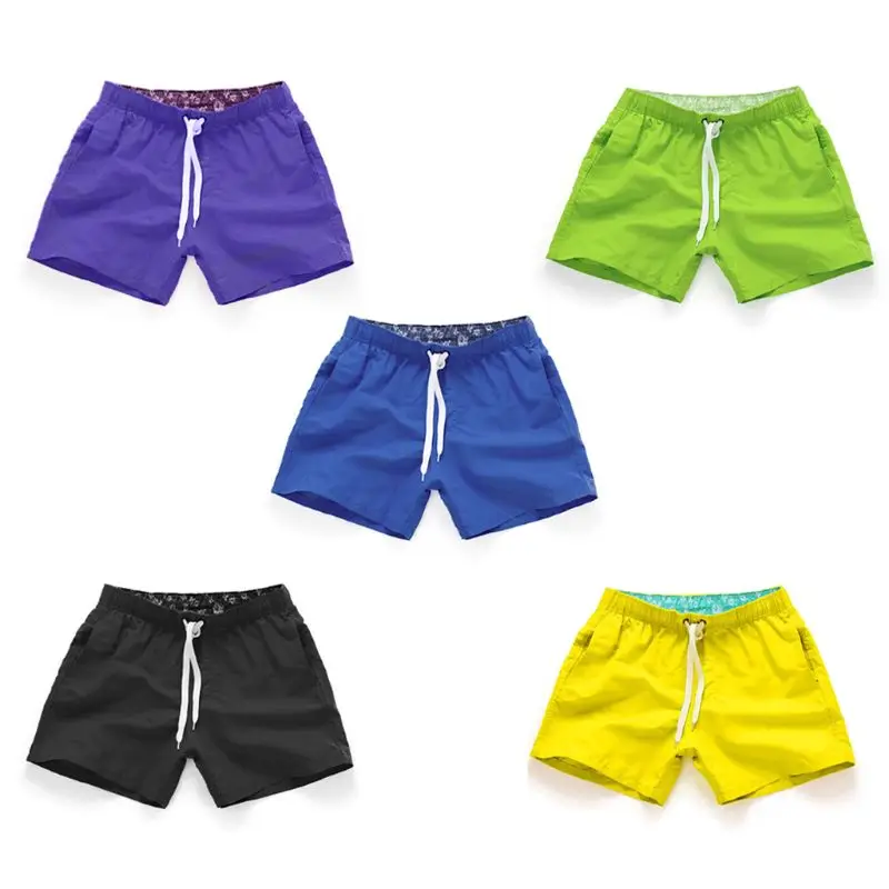 

Men Summer Bright Solid Swim Trunks Mid Rise Drawstring Beach Board Shorts Quick Dry Sport Surfing Short Pants With Pocket
