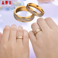auxauxme titanium steel engrave name lovers couple rings wave pattern wedding promise ring for women men engagement jewelry