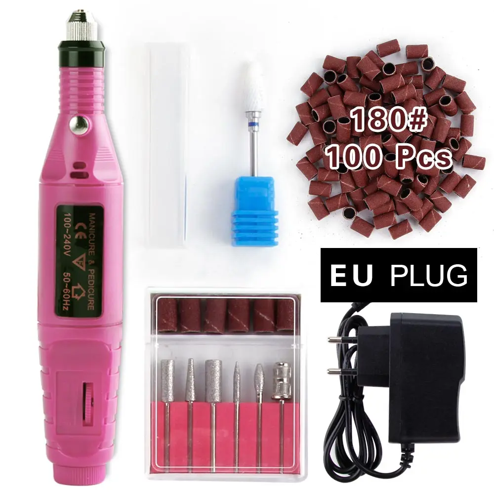 Pink Set 180 Электрический маникюрный набор, сверла для ногтей, фрезерный станок, Керамический Резак, педикюрные ножницы, Гель-лак для снятия лака, пилки для ногтей, инструменты - Цвет: Pink Set 180