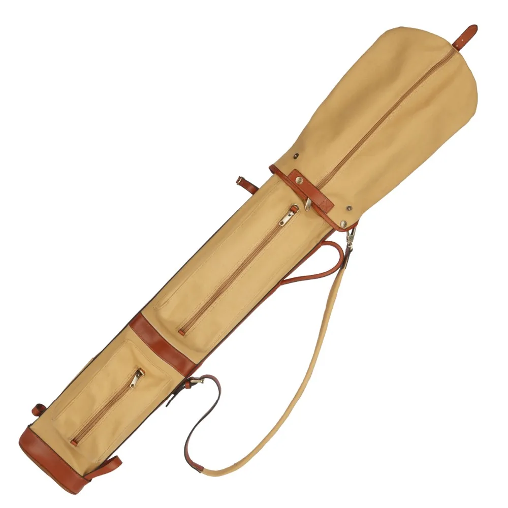 Tourbon Vintage Golf Bag Club Carrier Travel Driving Range Case Canvas Leather Pencil Style Golf Gun Club Cover Sunday Bag 87CM