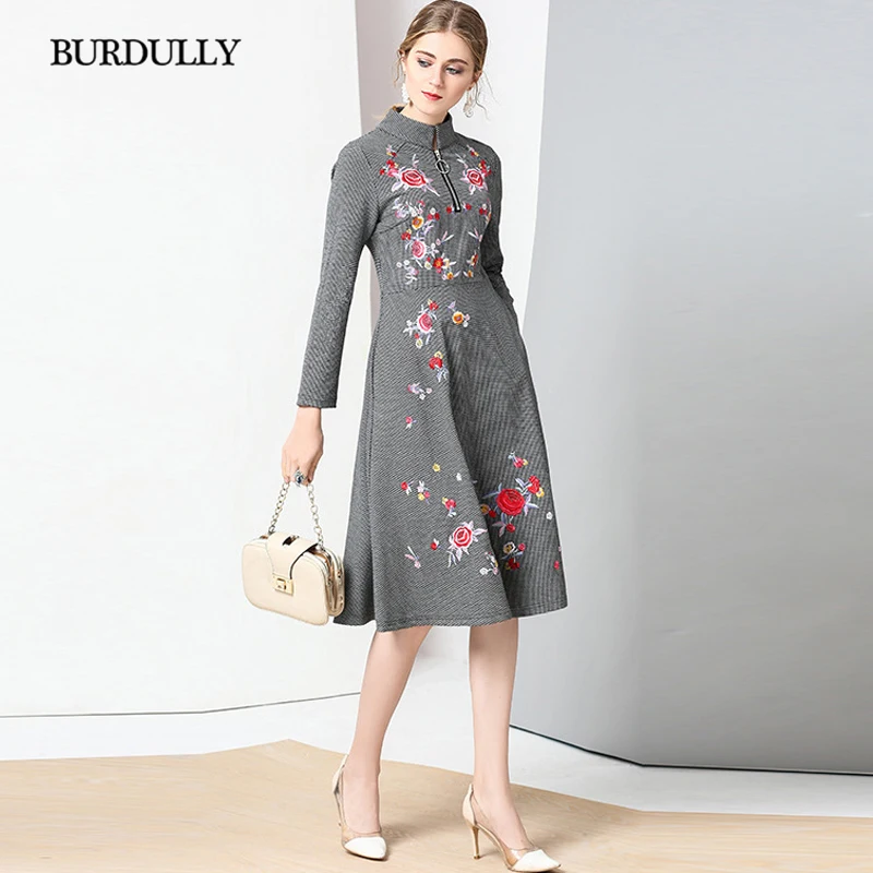 Burdully роскошный большой Размеры ретро платье Для женщин Винтаж зима дамы с